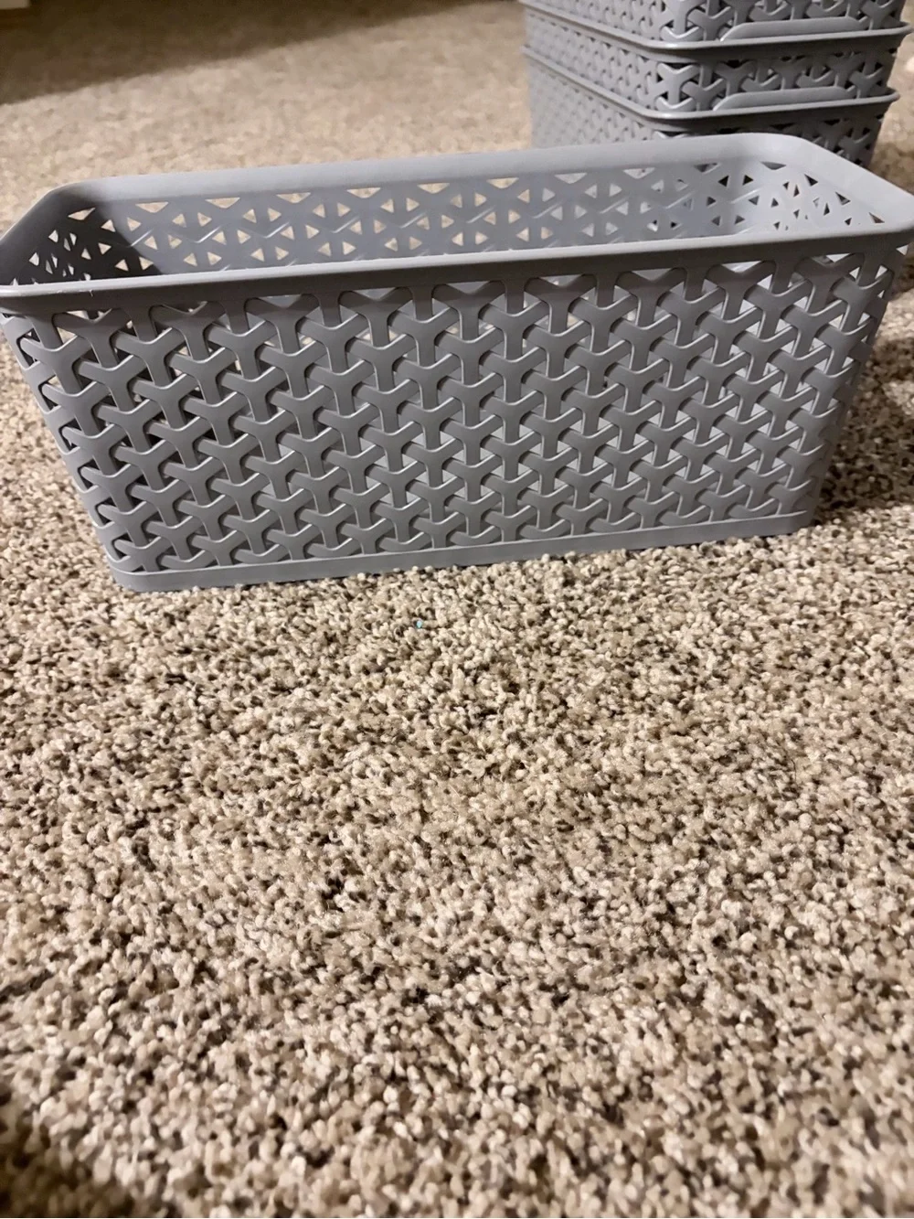 Stackable Gray Woven Plastic Storage Bins (Set of 6)